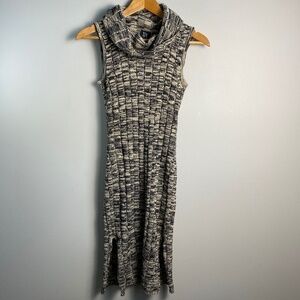 Derek Heart Black/Tan Sleeveless Cowl Neck Ribbed Sweater Pencil Dress Small‎